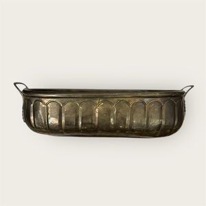 Vintage long Brass Planter with handles and ornate details throughout